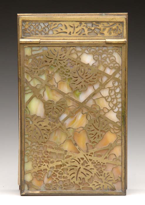 Appraisal: TIFFANY STUDIOS GRAPEVINE NOTEPAD Gold etched metal grapevine pattern over