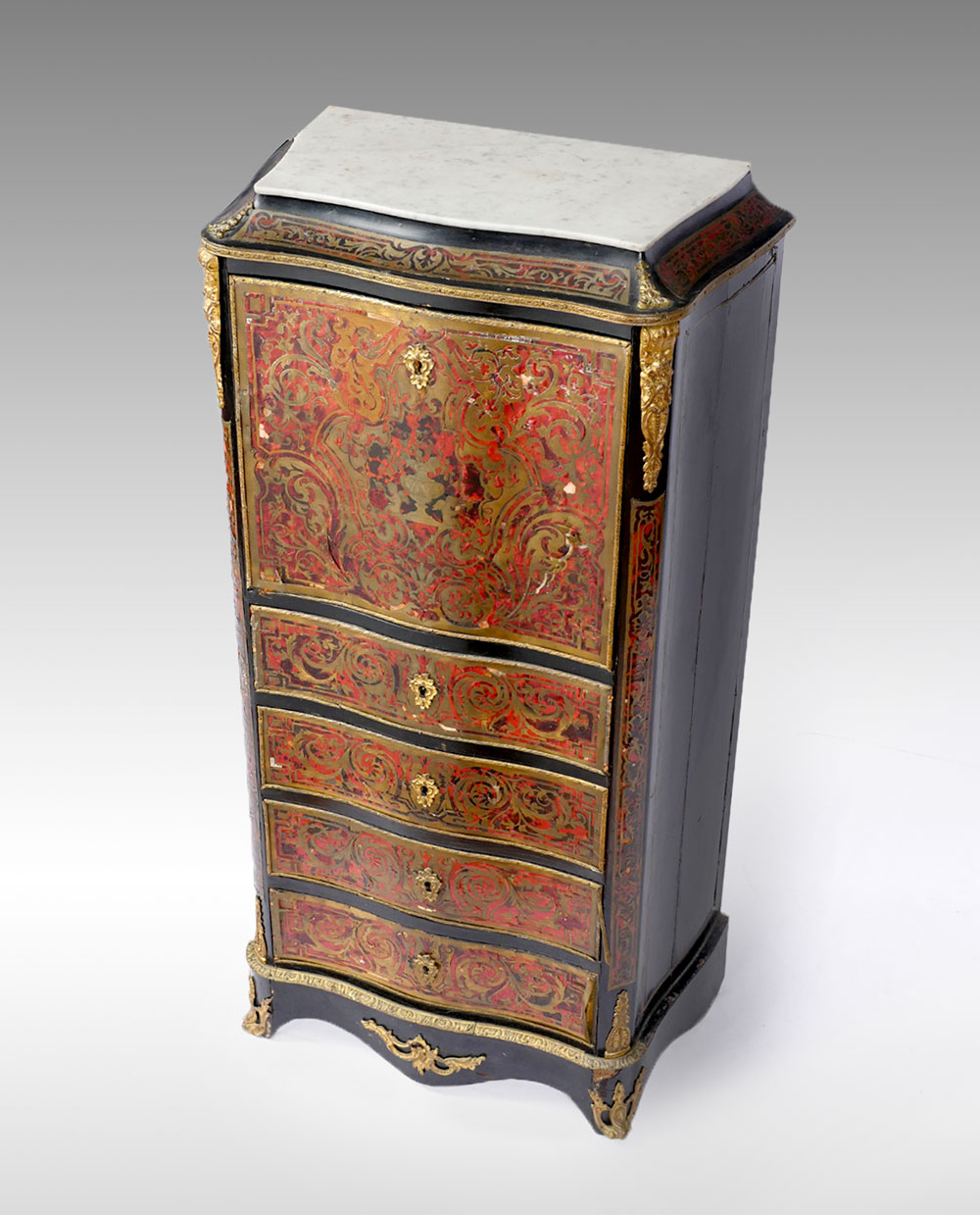 Appraisal: BOULLE INLAID DROP FRONT SECRETARY Boulle drop front secretary having