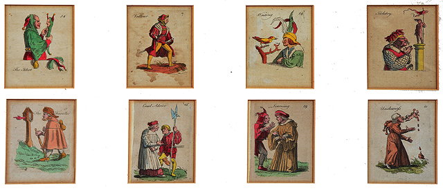 Appraisal: TWO FRAMED SERIES OF FOUR ANTIQUE HAND COLOURED THEATRICAL PRINTS