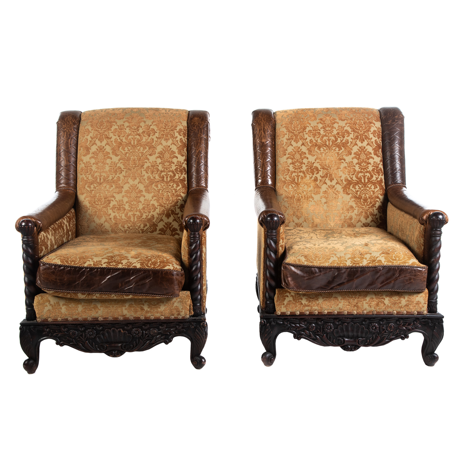 Appraisal: A PAIR OF KEY CITY LEATHER UPHOLSTERED ARM CHAIRS th