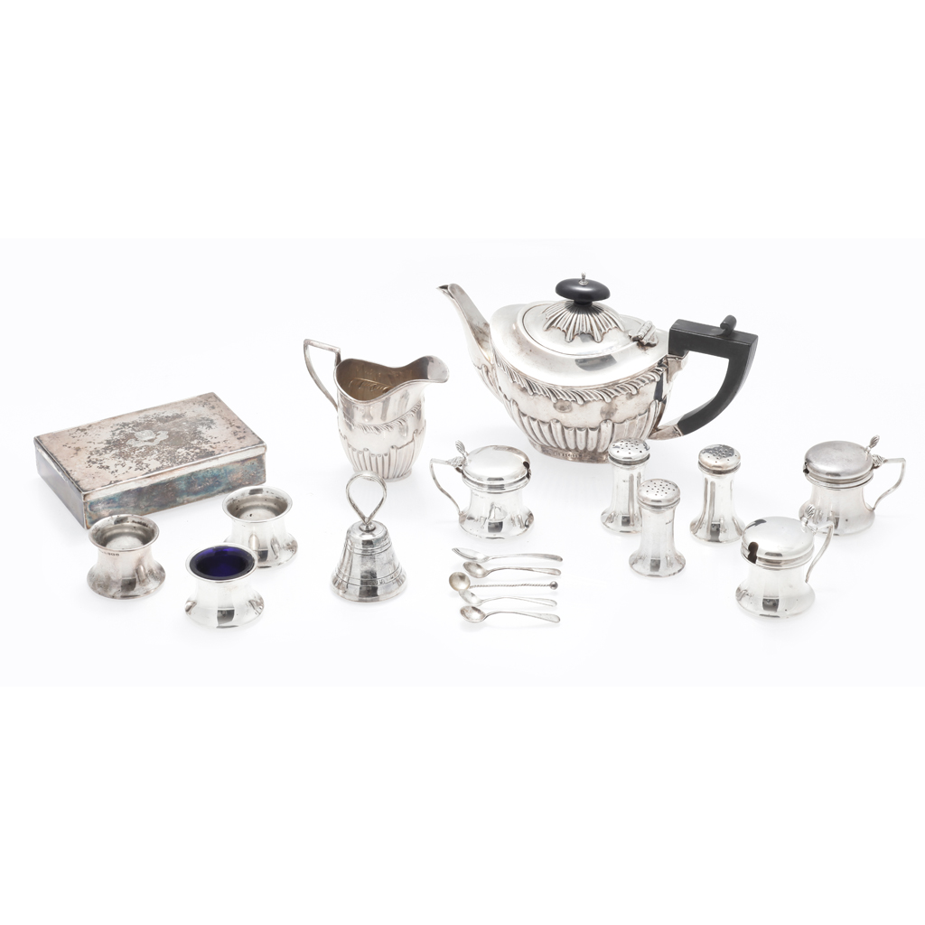 Appraisal: A condiment set Birmingham modern of nine pieces a small