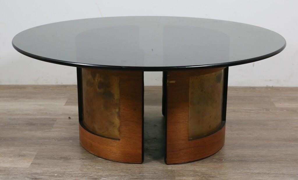 Appraisal: Danish Modern glass cocktail table Mid th Century Circular smoked