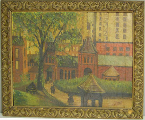 Appraisal: Oil on board street scene signed A Fabiano x