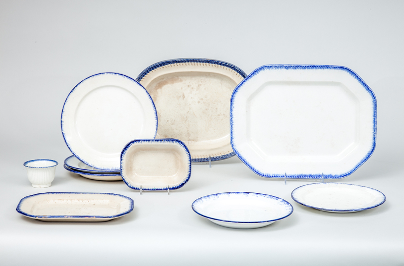 Appraisal: GROUP OF TEN ENGLISH BLUE-TIPPED PEARLWARE ARTICLES Comprising five plates