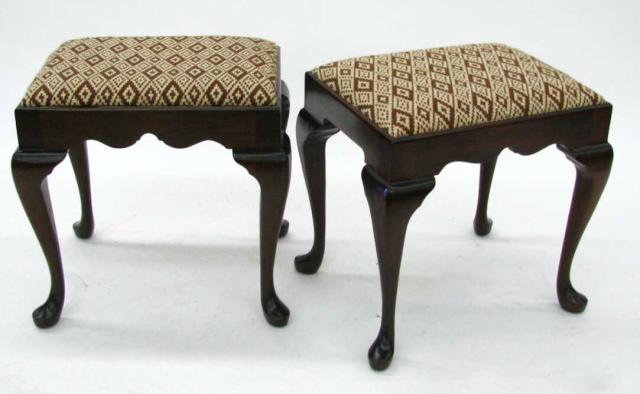 Appraisal: Pair of Queen Anne Style Vanity Benches Cabriole legs padded