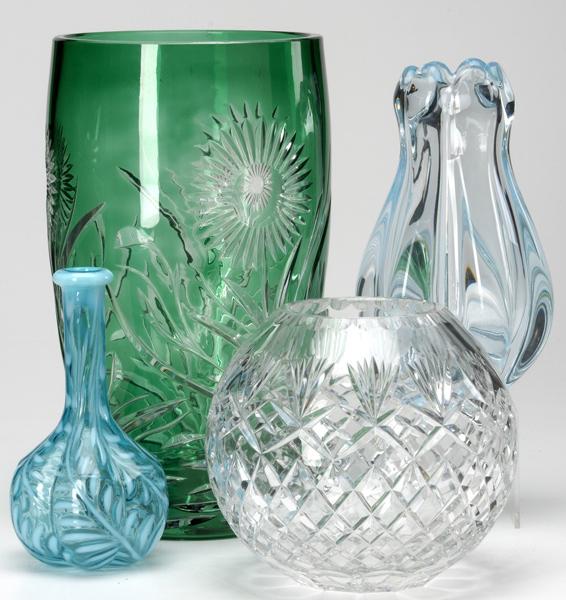 Appraisal: ART GLASS Four pieces including a tall cut glass vase