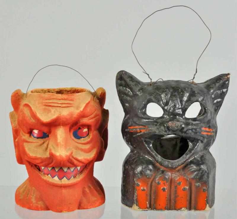 Appraisal: Lot of Halloween Jack-O-Lanterns Description Includes black cat on fence