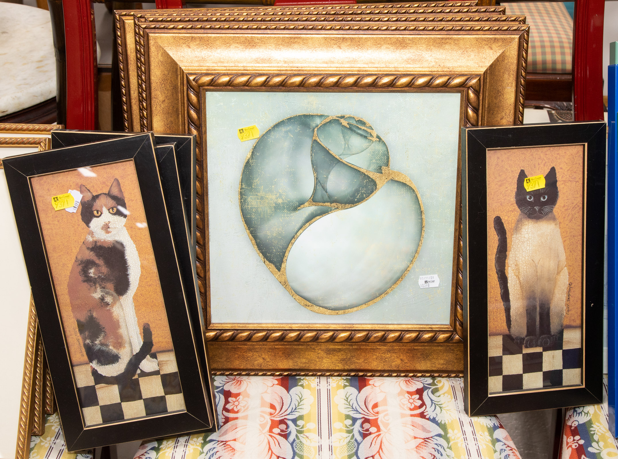 Appraisal: SELECTION OF EIGHT FRAMED PRINTS Including cats and sea shells