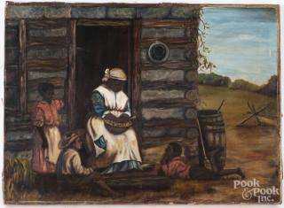 Appraisal: Primitive oil on canvas of an African American family titled