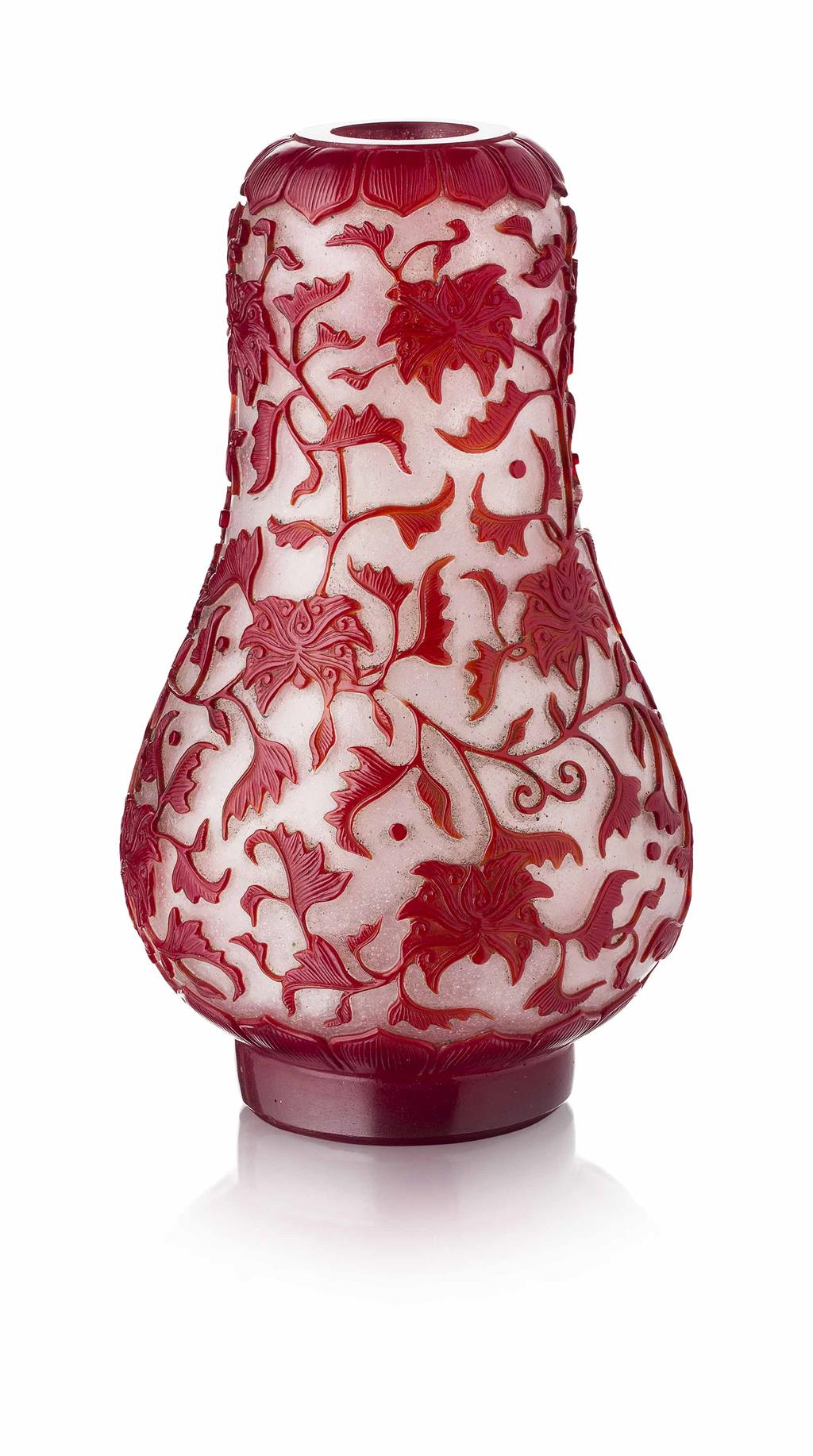 Appraisal: RED OVERLAY PEKING GLASS VASE QING DYNASTY TH CENTURY the