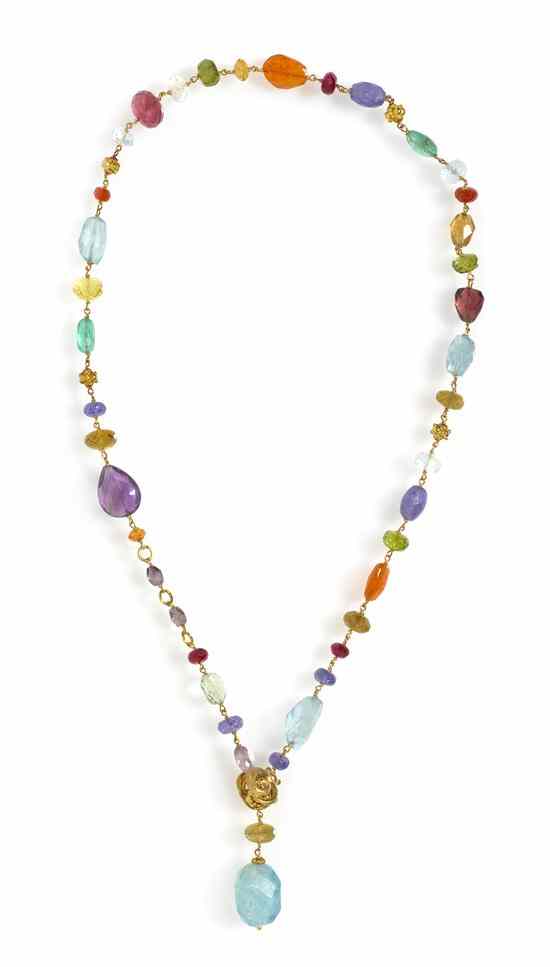 Appraisal: An Karat Yellow Gold and Multi Gem Bead Lariat Necklace