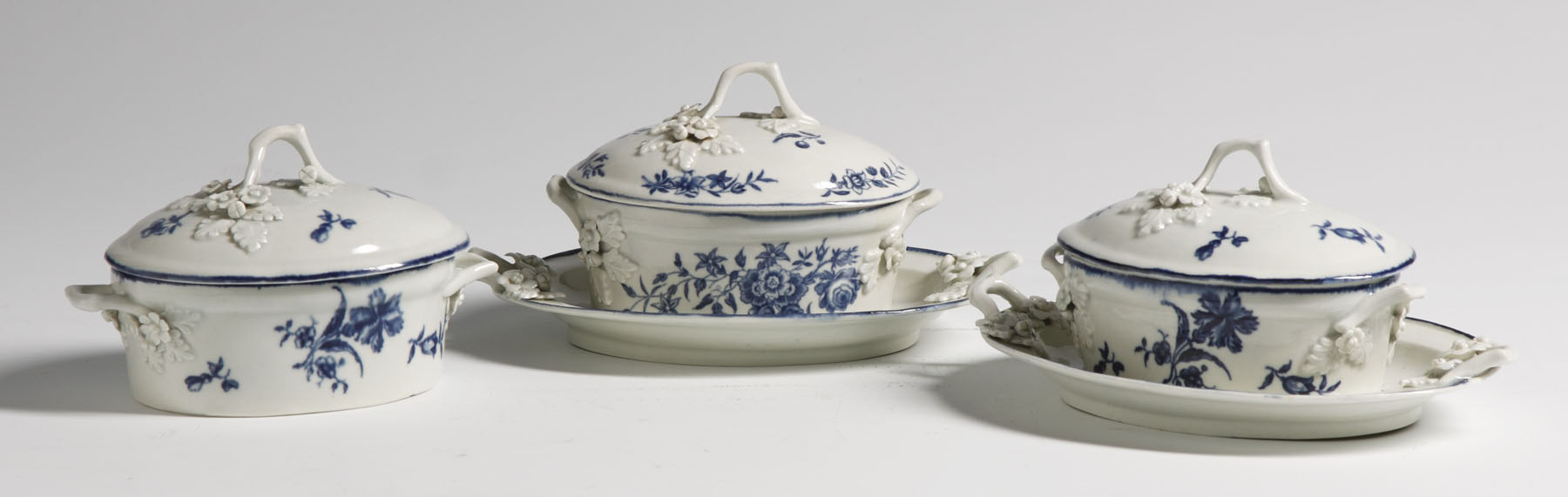 Appraisal: Worcester Butter Tubs w Under Plates Applied floral decoration Condition