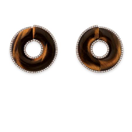 Appraisal: Pair of Tiger's-Eye and Pink Diamond Earclips Estimate -