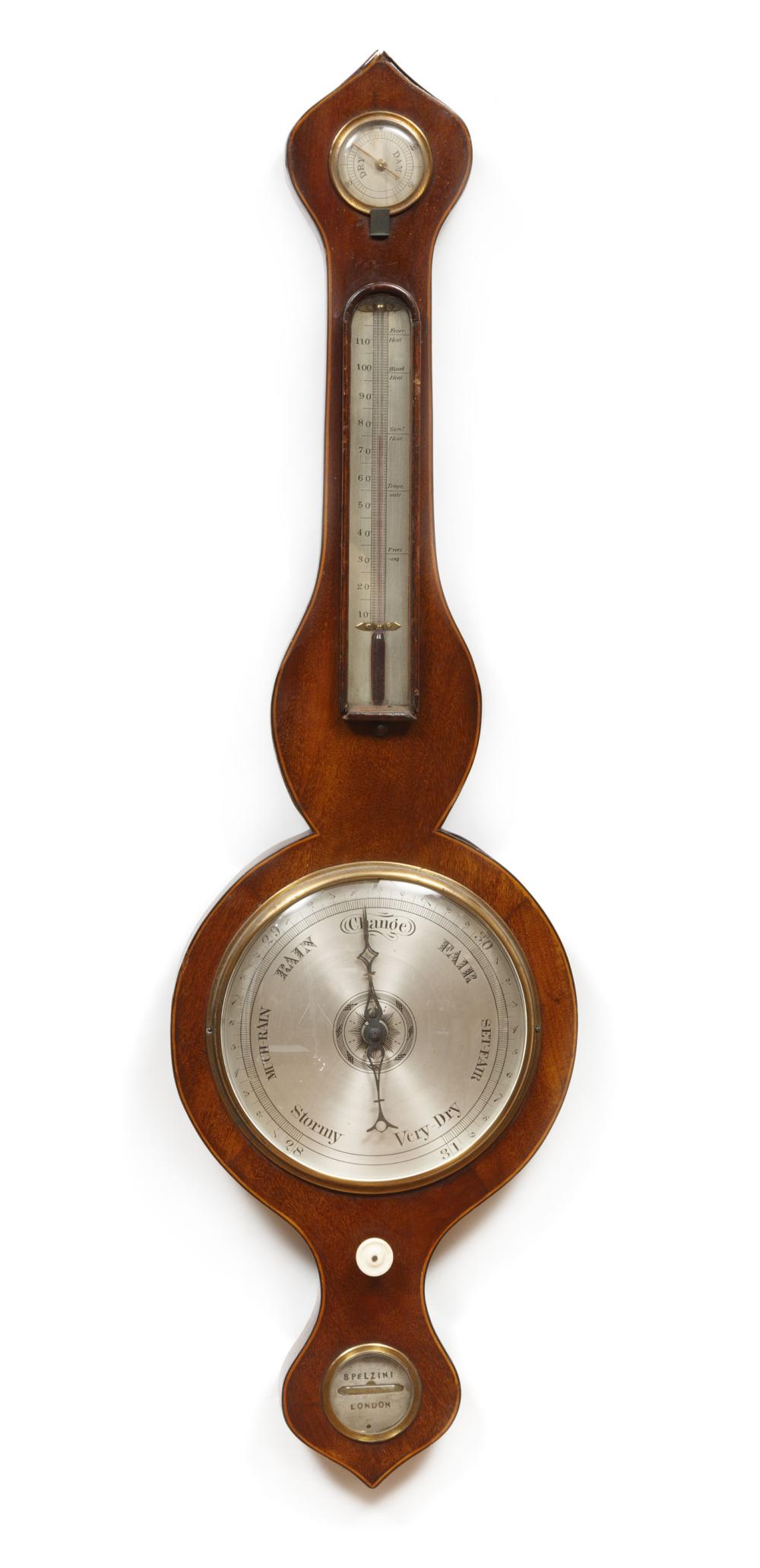 Appraisal: Antique English Mahogany Barometer c incorporating weather dial hygrometer thermometer