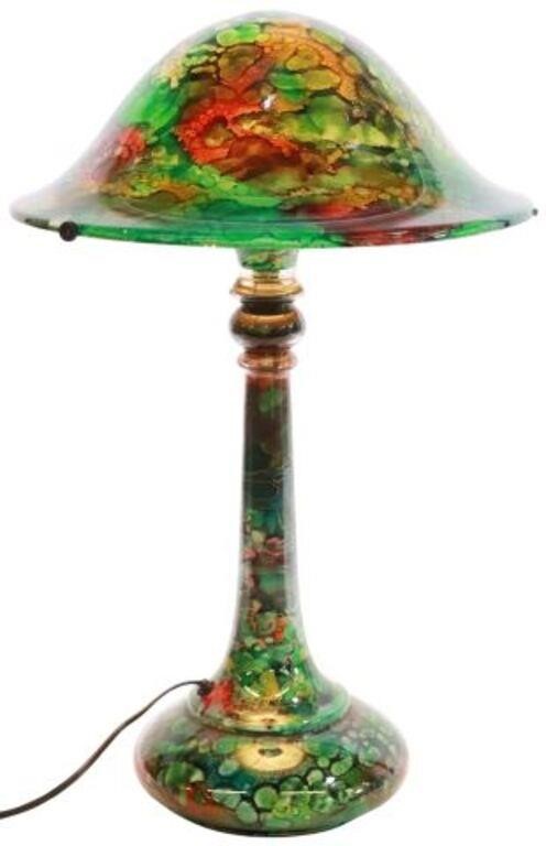 Appraisal: French reverse painted glass single-light table lamp Jean-Noel Bouillet th