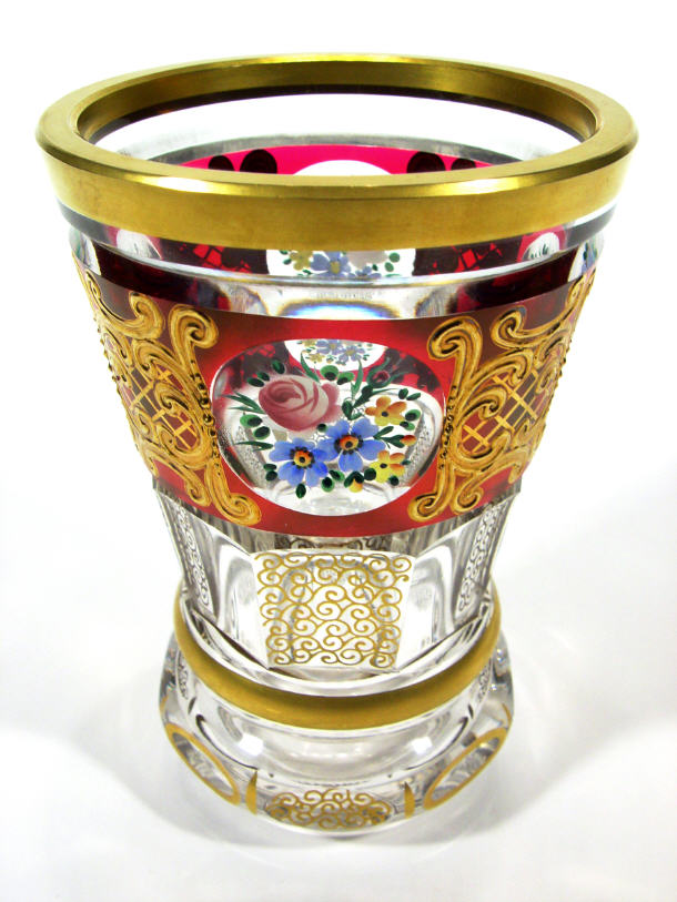 Appraisal: Cut glass Bohemian style beaker with ruby flash band enamelled