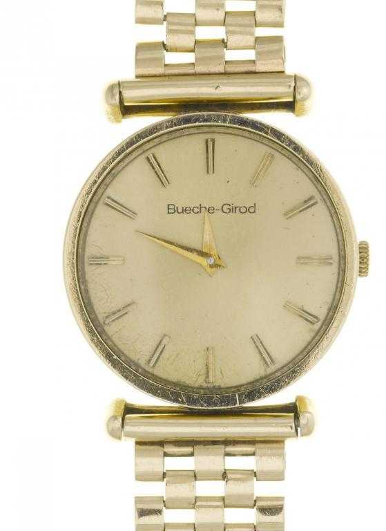 Appraisal: A BUECHE-GIROD CT GOLD GENTLEMAN'S WRISTWATCH with gilt dial bar