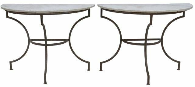 Appraisal: pair French outdoor patio console tables th c having half