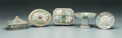 Appraisal: Five pieces Chinese famille rose two footed compotes - in