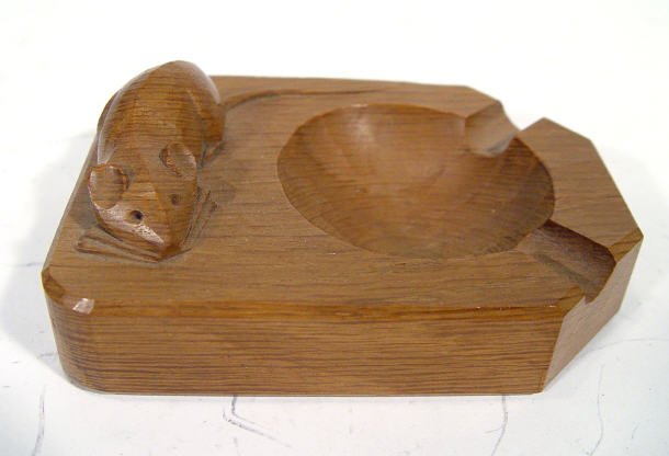 Appraisal: Mouseman carved wooden ashtray cm in length