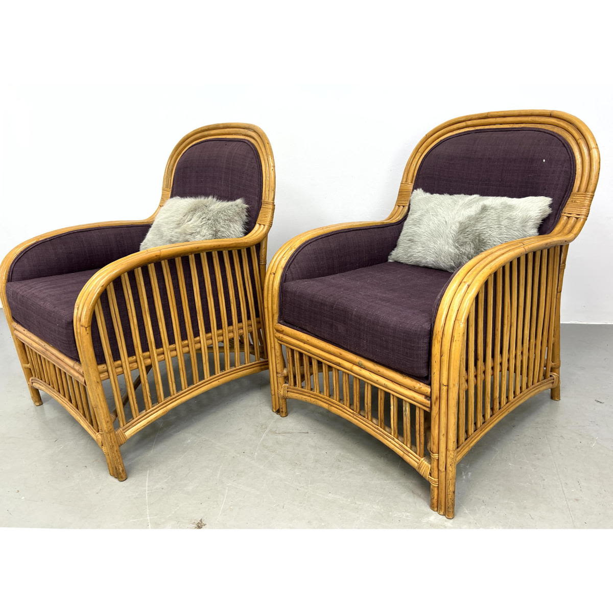 Appraisal: Pair of Ralph Lauren style Rattan Lounge Chairs Dimensions H