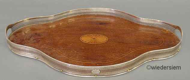 Appraisal: Sterling silver breakfast tray with an inlaid mahogany insert ''h