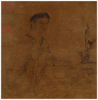 Appraisal: Chinese ink on silk painting foreigner holding a bowl while