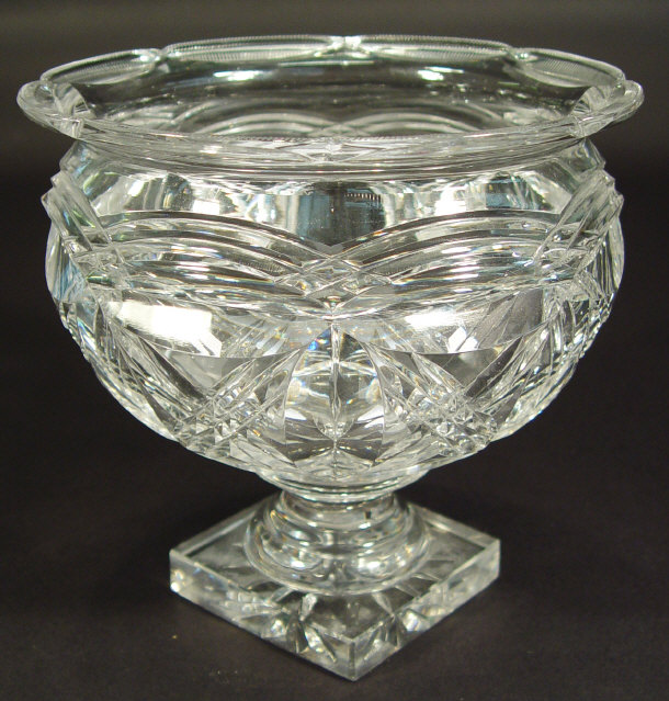 Appraisal: Irish cut crystal pedestal rose bowl with star cut base