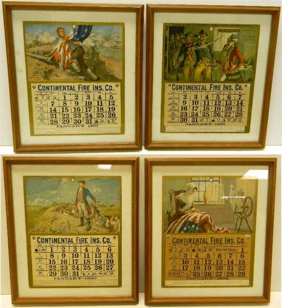 Appraisal: Four calendars - framed Continental Fire Insurance polychrome all framed