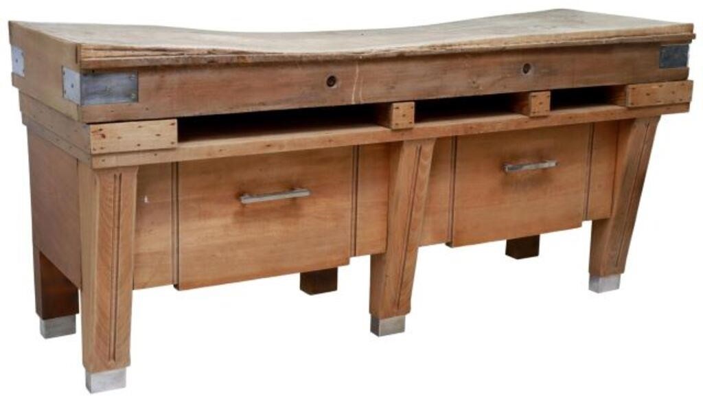 Appraisal: French mixed wood butcher block table early th c having