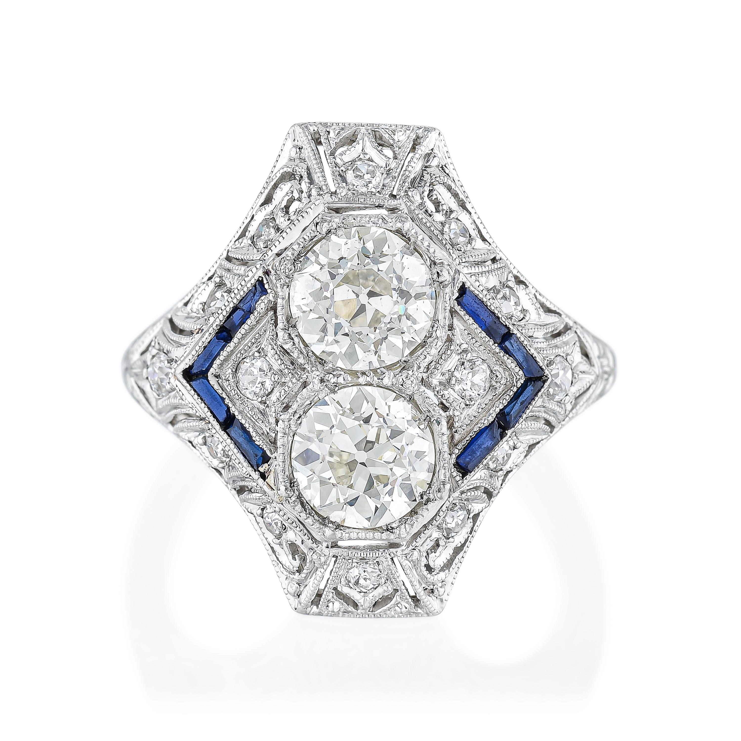 Appraisal: ART DECO STYLE DIAMOND AND SYNTHETIC SAPPHIRE RING METAL platinum