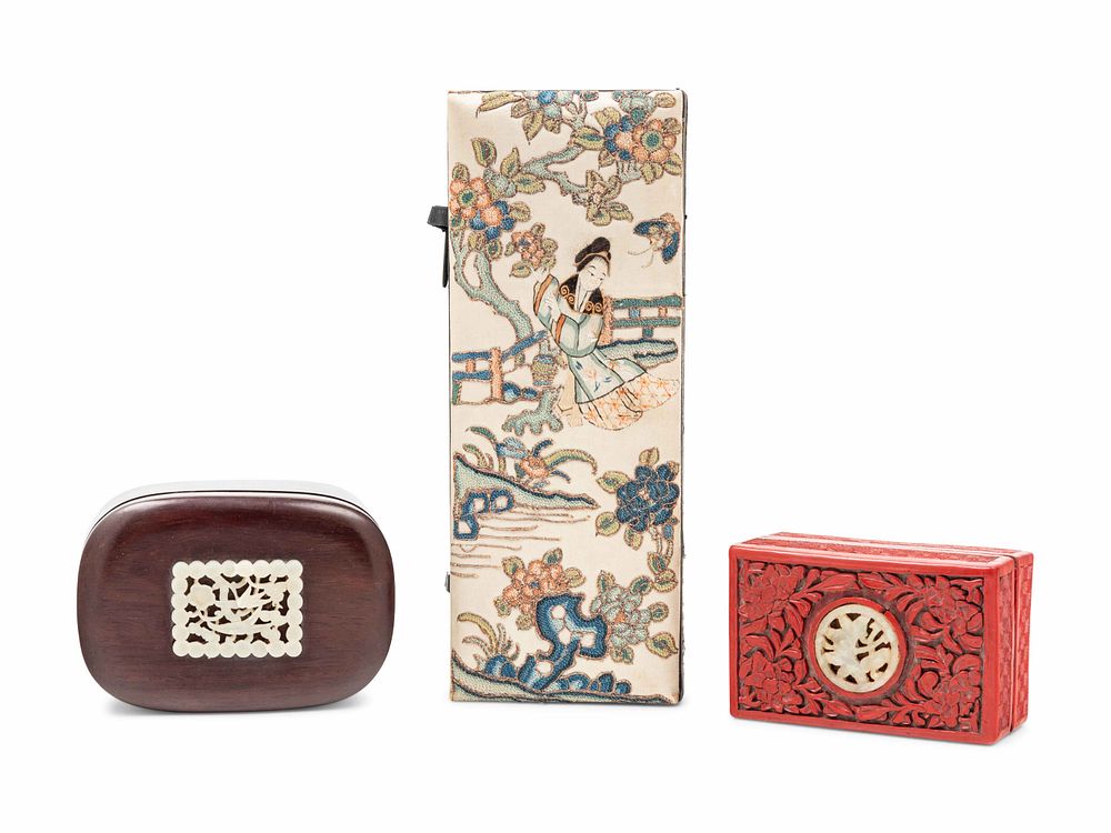 Appraisal: Three Chinese Covered Boxes Three Chinese Covered Boxes TH- TH