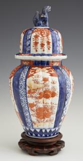 Appraisal: Imari Covered Ribbed Porcelain Ginger Jar th c Imari Covered