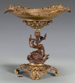 Appraisal: Bronze Copper Tazza Dolphin Base Rococo Revival bronze and copper