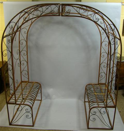 Appraisal: LARGE WROUGHT IRON ARBOR WITH BENCH SEATS The arched arbor