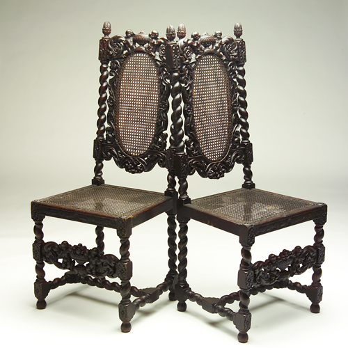 Appraisal: Continental Renaissance revival carved side chairs the pair with barley