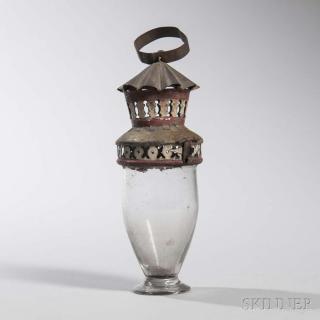 Appraisal: Glass and Tin Lantern th century the blown glass body