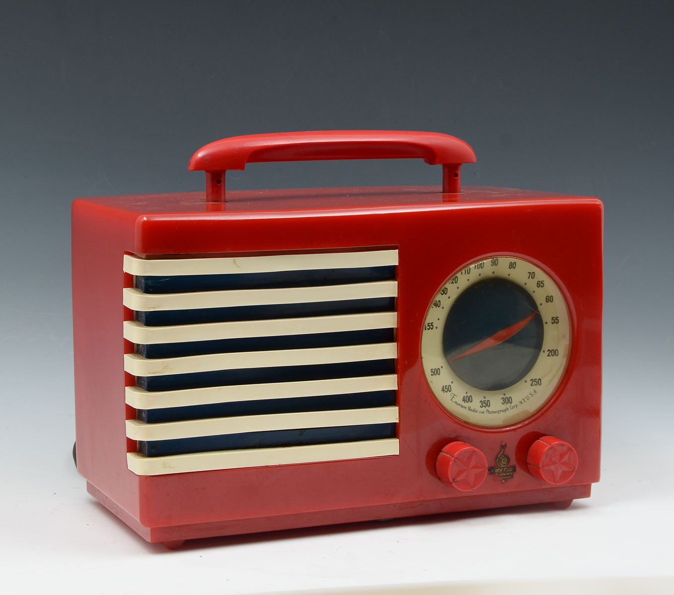 Appraisal: RED BAKE-A-LITE EMERSON RADIO Red Emerson Bake-a-lite FC model radio