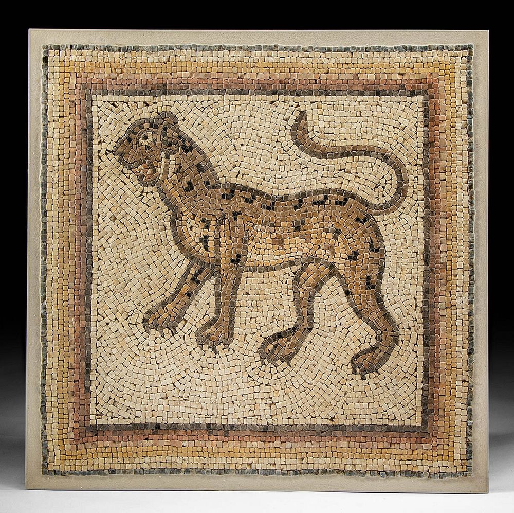 Appraisal: Roman Stone Mosaic of Leopard - Art Loss Cleared Roman