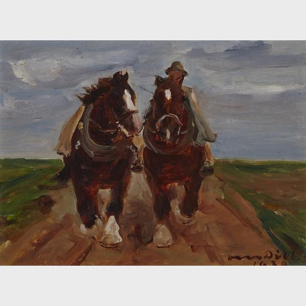 Appraisal: Otto Dill - FARMER DRIVING HORSES German Oil on canvas