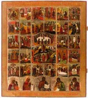 Appraisal: A LARGE RUSSIAN ICON OF THE RESURRECTION WITH FEASTS TH