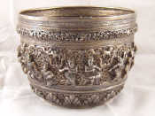 Appraisal: A Burmese white metal tests silver pot pourri rosebowl very