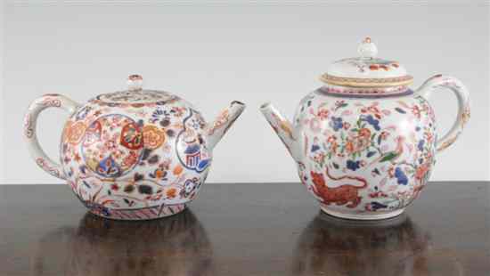 Appraisal: Two Chinese export Dutch enamelled porcelain teapots and covers early