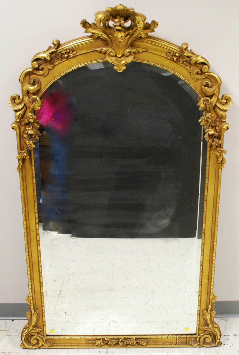 Appraisal: Rococo-style Carved Giltwood Pier Mirror lg wd in