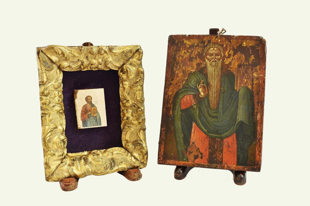 Appraisal: RUSSIAN ICON OF A BEARDED GENTLEMAN th th Century Painted