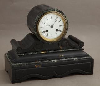 Appraisal: French Black and Verde Antico Marble Mantel Clock th c