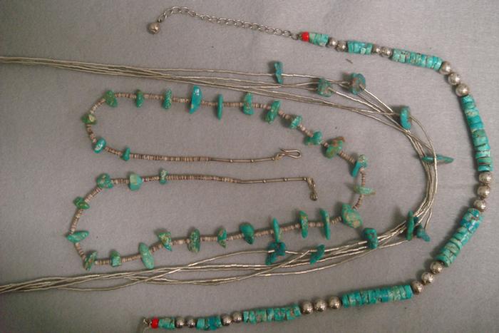 Appraisal: Native American silver turquoise necklaces length to Estimate -