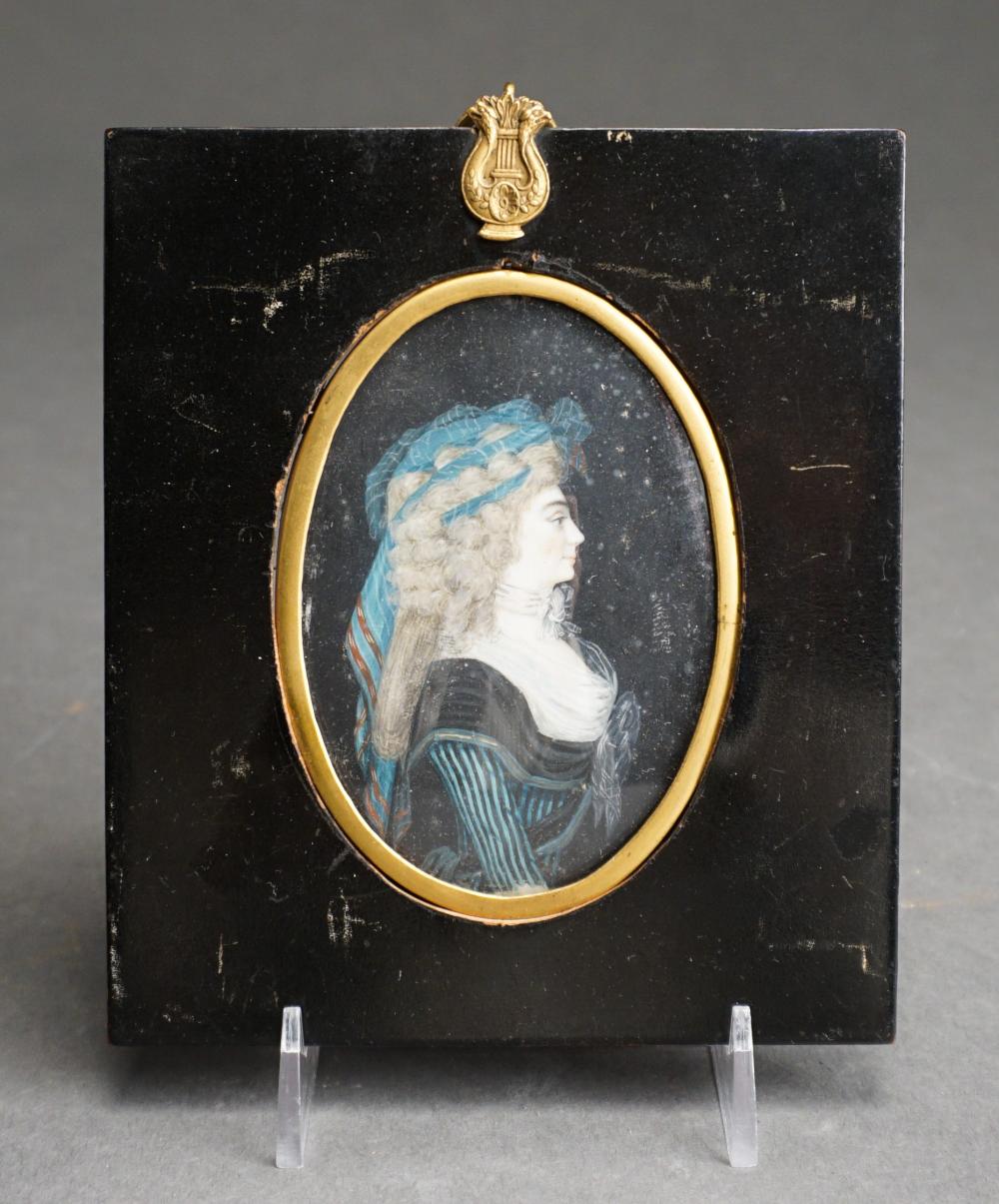 Appraisal: Painted Profile Portrait Miniature Possibly Louise of Mecklenburg-Strelitz Frame x