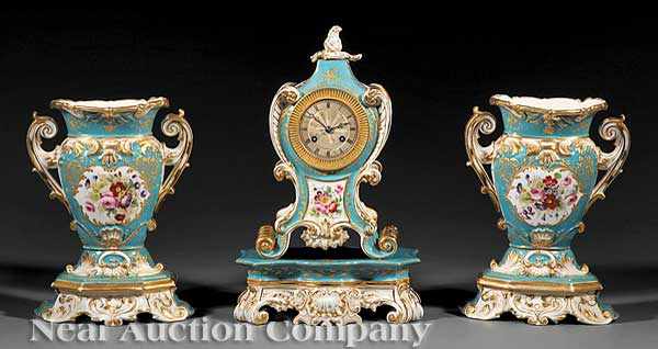 Appraisal: A Paris Porcelain Three-Piece Clock Garniture th c in the