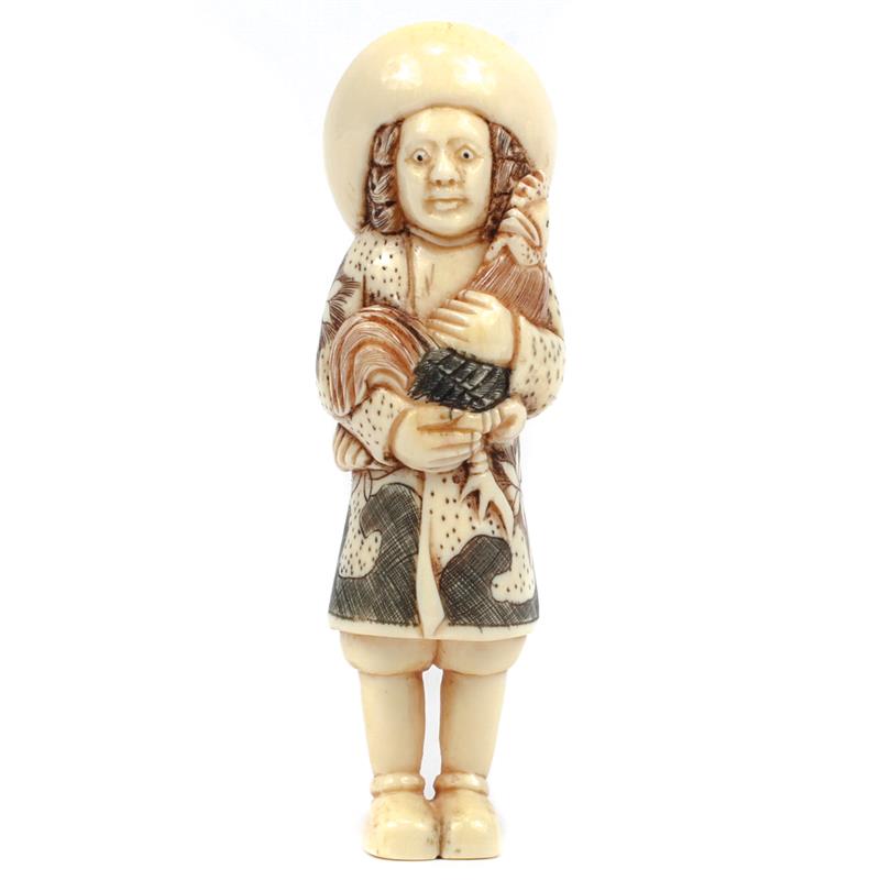 Appraisal: Japanese carved ivory polychrome netsuke figure of a boy with